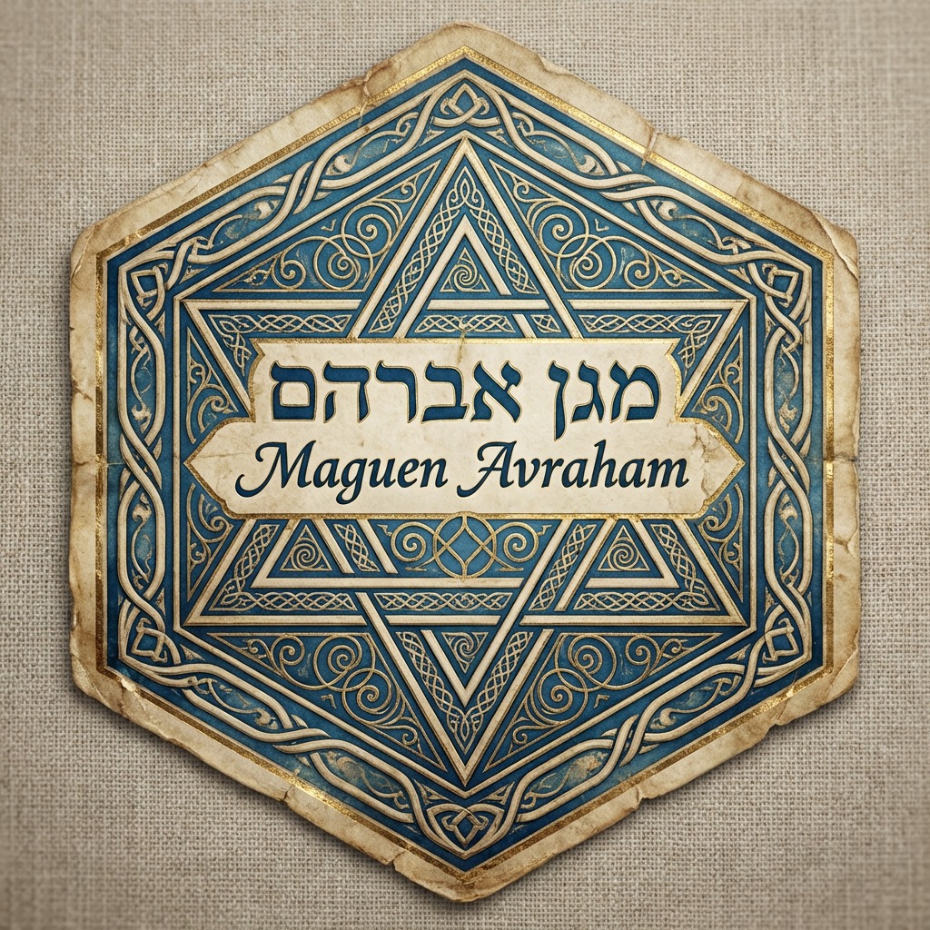 Logo Maguen Avraham - Estrela de Davi com ornamentos em azul e dourado